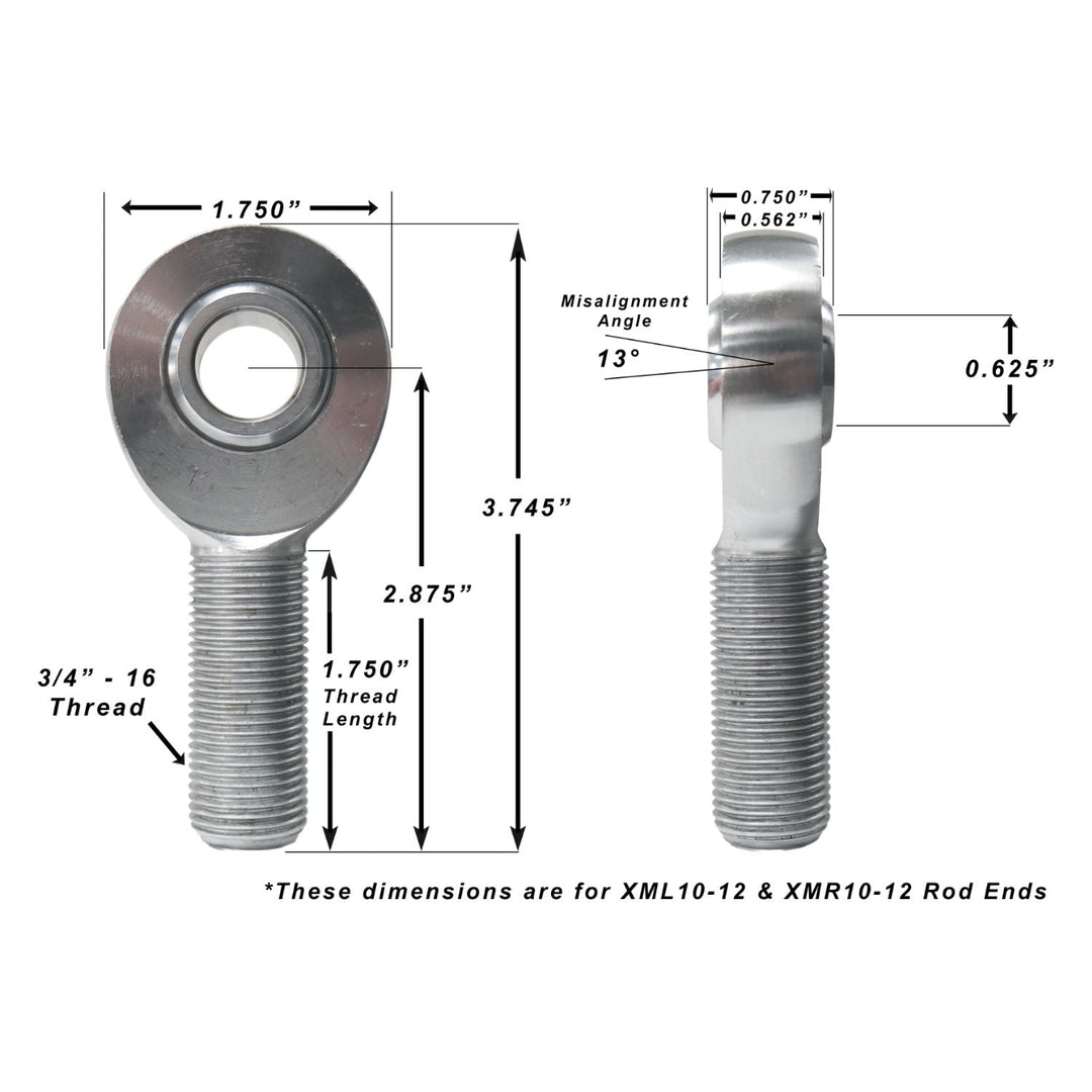 Technical drawing of chromoly heim joint 3/4 shank with dimensions labeled