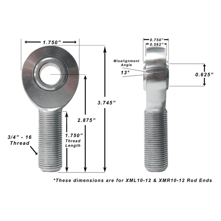 Technical drawing of chromoly heim joint 3/4 shank with dimensions labeled
