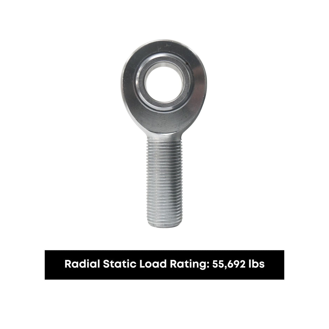 Chromoly rod ends with threaded shaft on a white background
