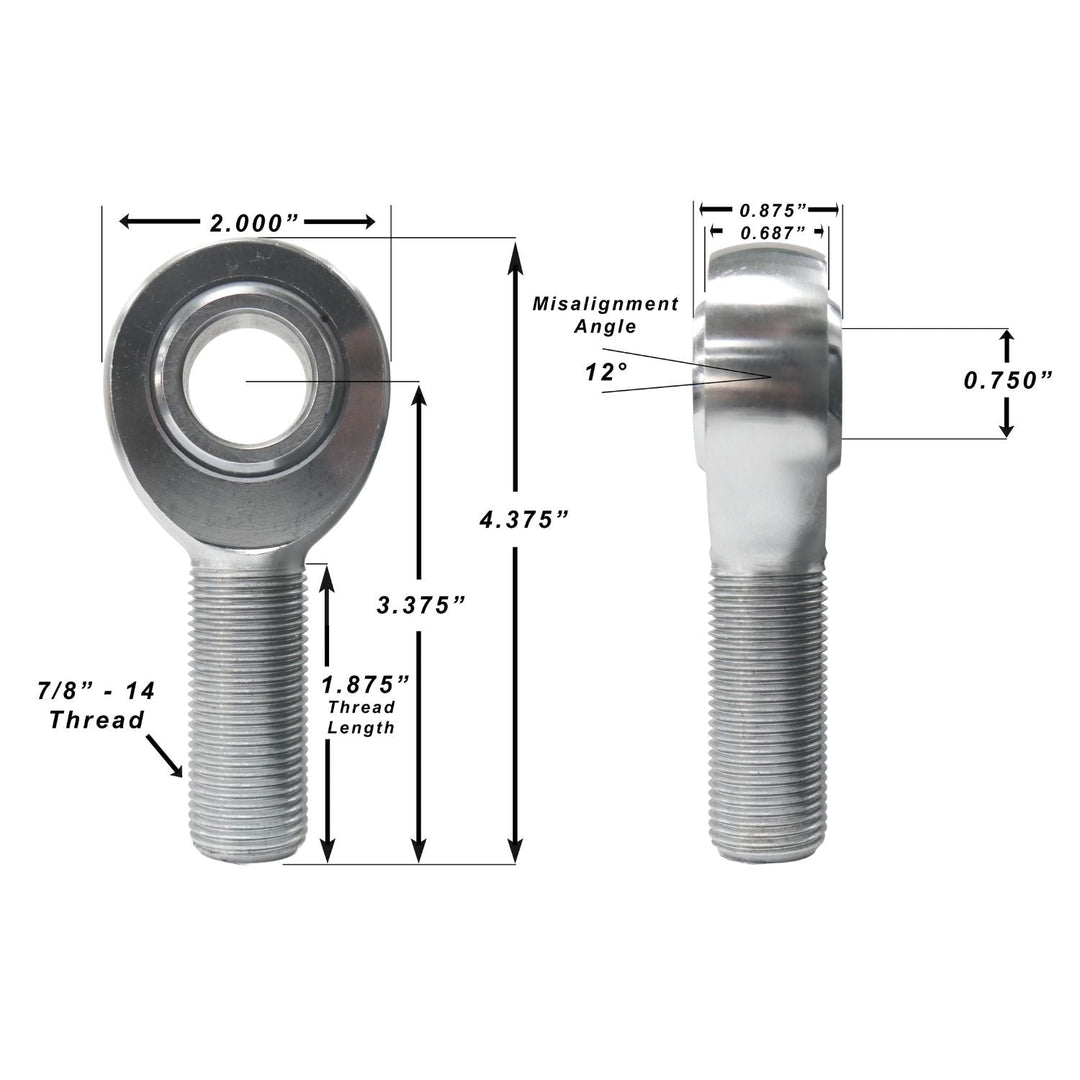Chromoly Rod Ends - 3/4" Hole with 7/8"-14 Shank