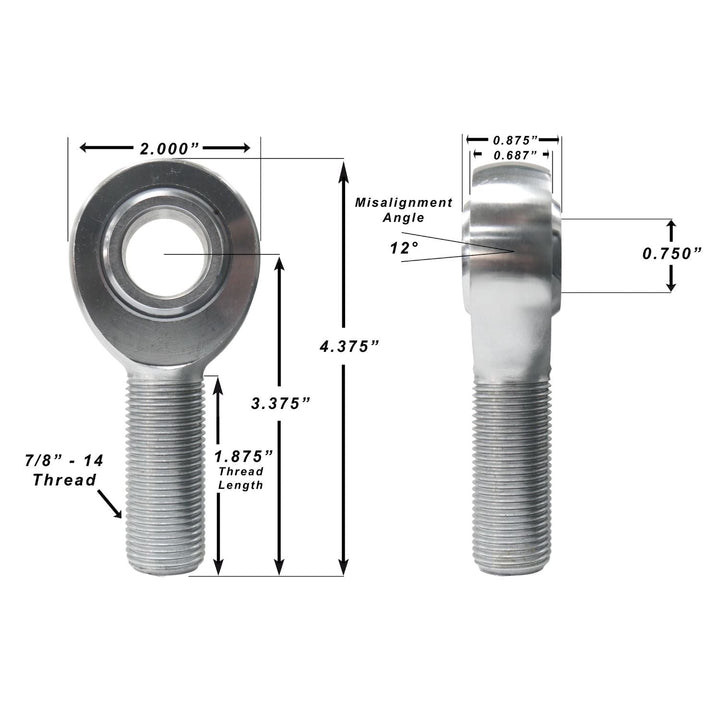 Chromoly Rod Ends - 3/4" Hole with 7/8"-14 Shank