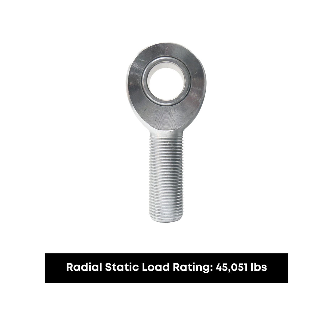 heavy duty four link rod end on a white background, showing radial static load rating.