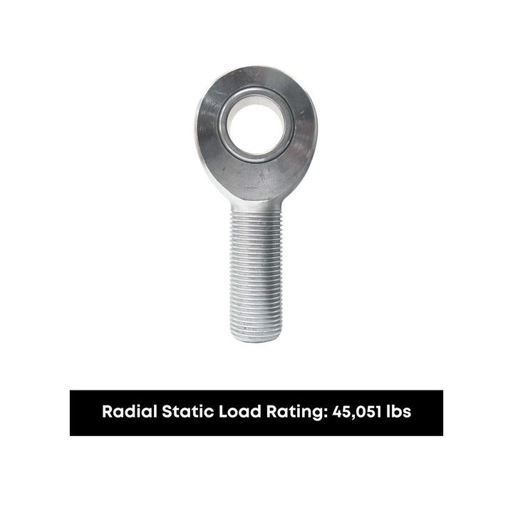 heavy duty four link rod end on a white background, showing radial static load rating.