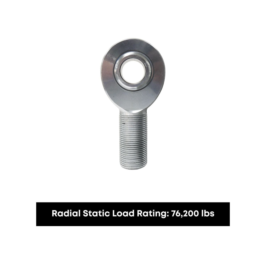 extreme duty four link rod end and text indicating radial static load rating on a white background
