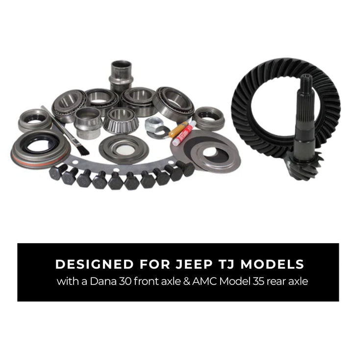 Yukon gear package designed for Jeep Wrangler TJ models on a white background